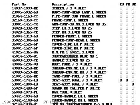 1996 KDX200-H2    7F LIME GREEN - KDX200-H3 1997 EUROPE UK FR