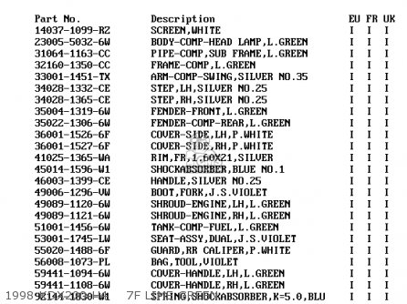 1998 KDX200-H4    7F LIME GREEN - KDX200-H3 1997 EUROPE UK FR