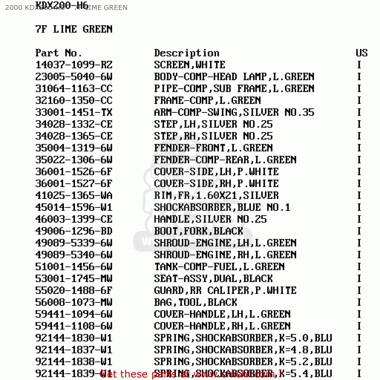 2000 KDX200-H6    7F LIME GREEN KDX200-H6 2000 USA