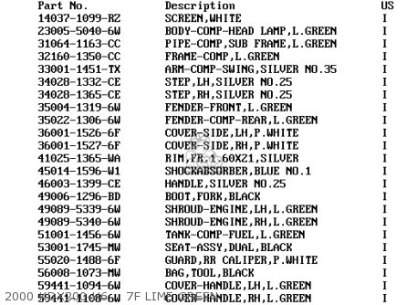 2000 KDX200-H6    7F LIME GREEN - KDX200-H6 2000 USA