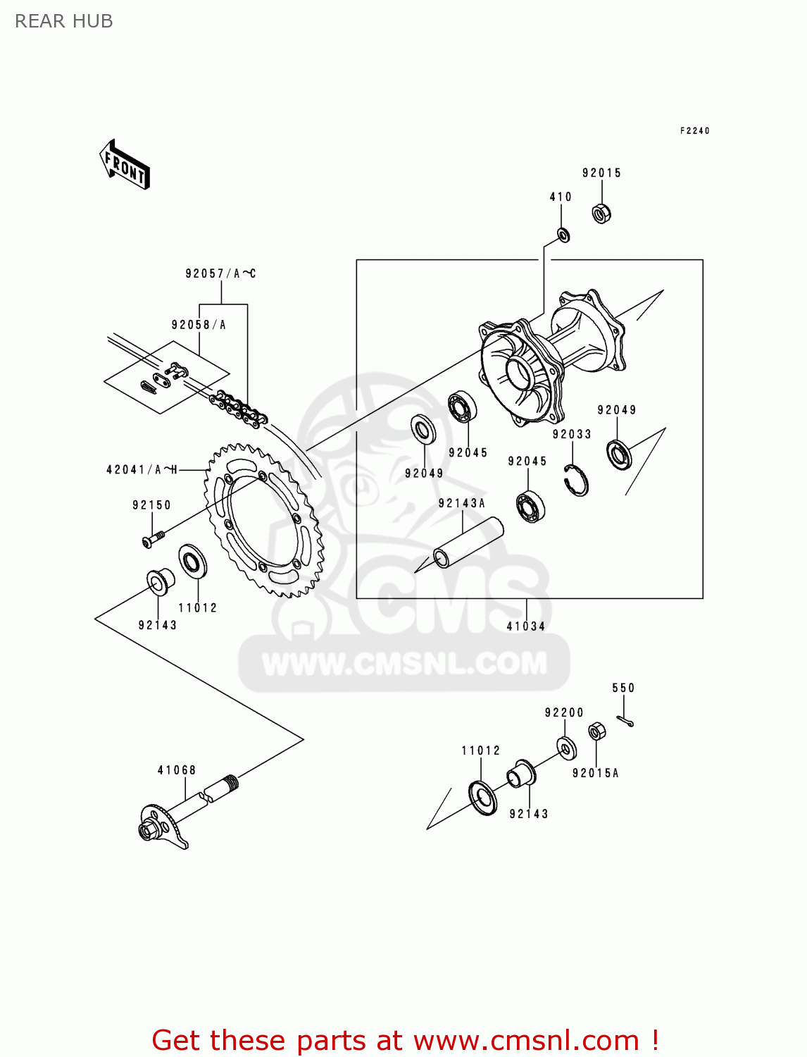 Kawasaki KDX200-H1 1995 EUROPE UK FR REAR HUB - buy original REAR HUB ...