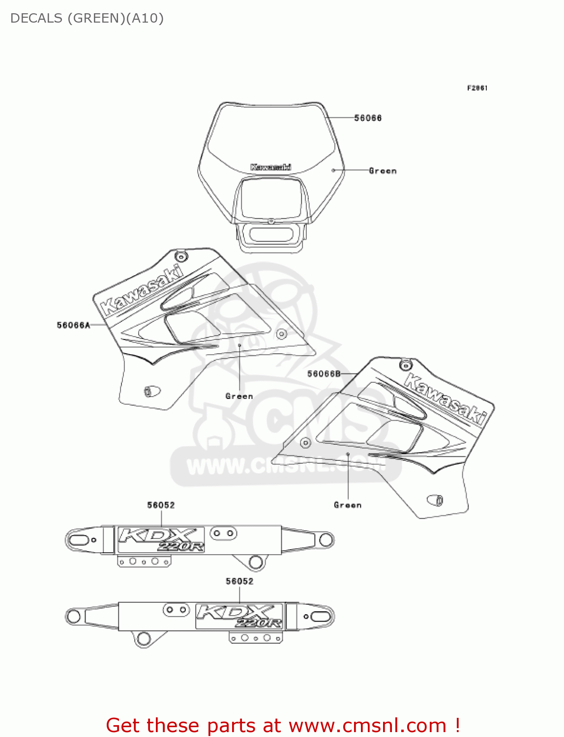 DECALS (GREEN)(A10) KDX220-A10 KDX220R 2003 USA CANADA