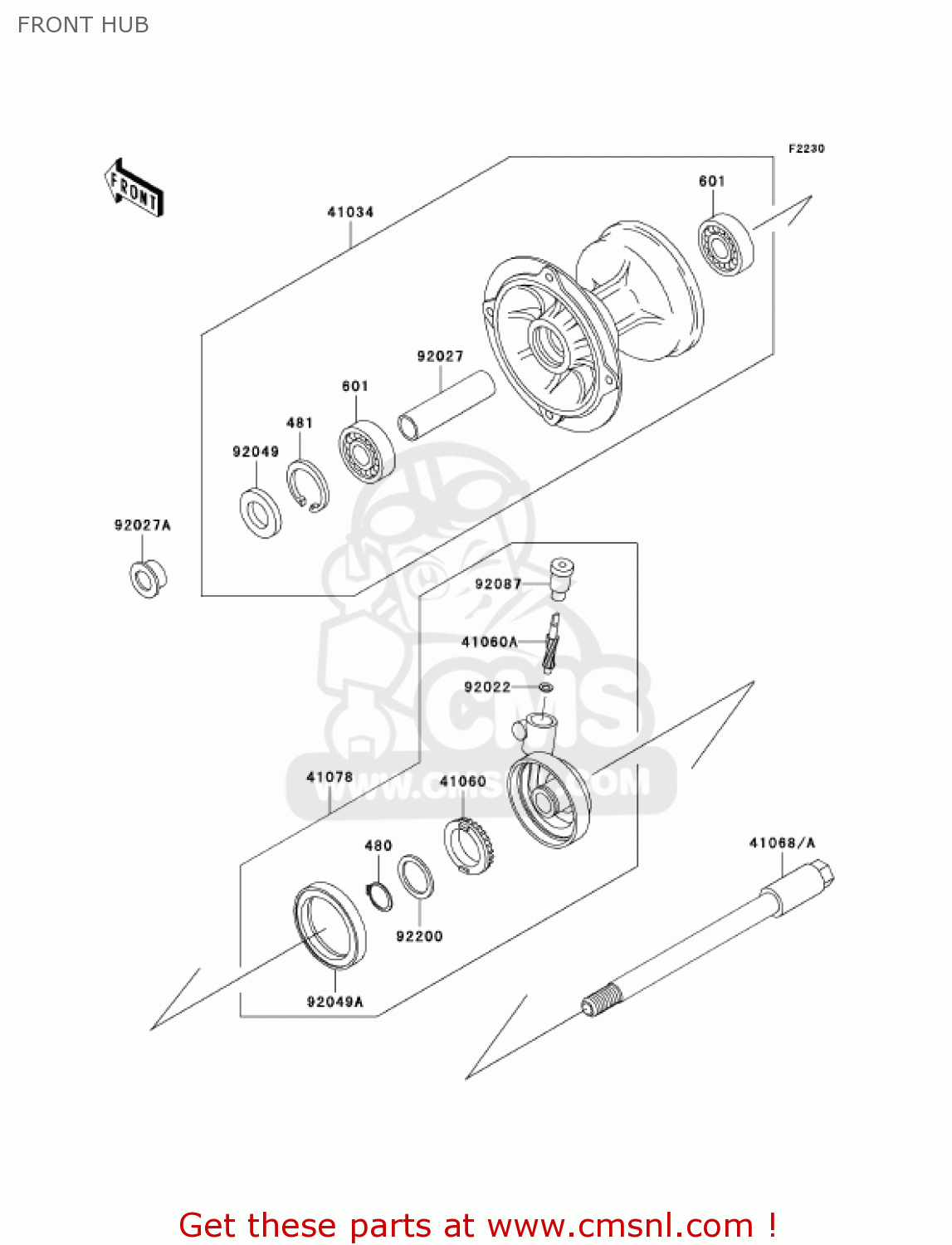 FRONT HUB KDX220-A10 KDX220R 2003 USA CANADA