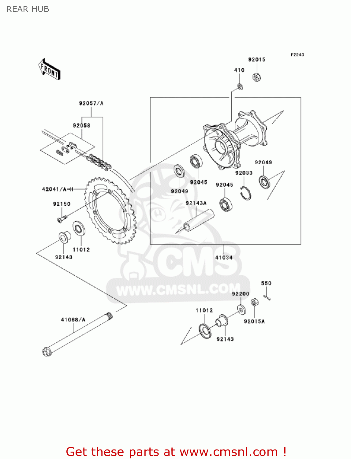 REAR HUB KDX220-A10 KDX220R 2003 USA CANADA