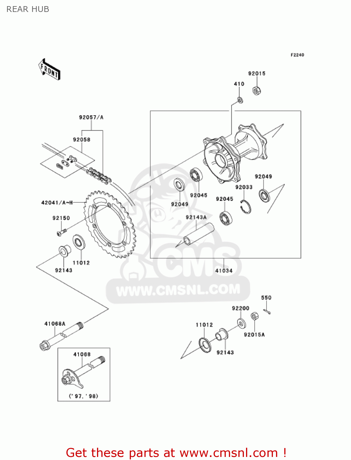 REAR HUB KDX220-A8 KDX220R 2001 USA CANADA
