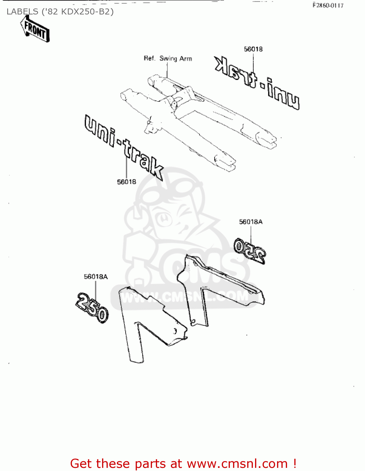 LABELS ('82 KDX250-B2) KDX250-B1 KDX250 1981 USA CALIFORNIA CANADA