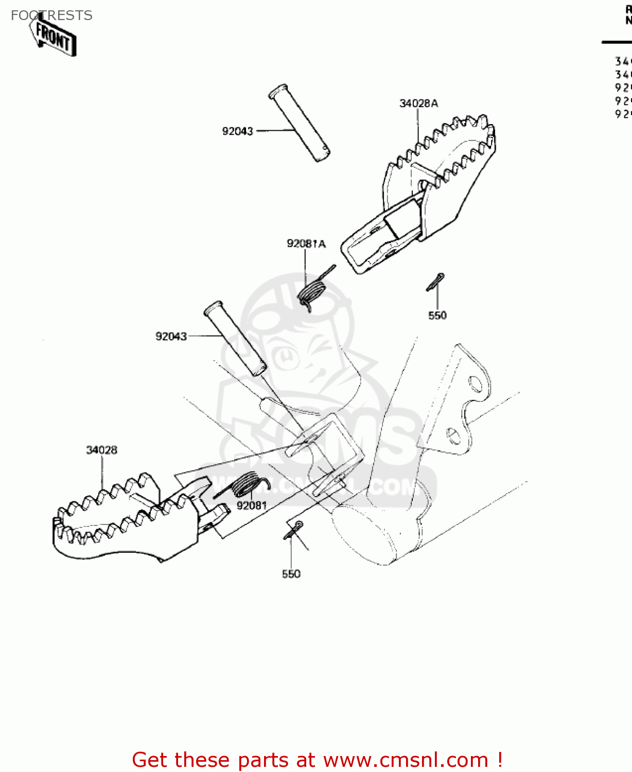 FOOTRESTS KDX250-B1 KDX250 1981 USA CALIFORNIA CANADA
