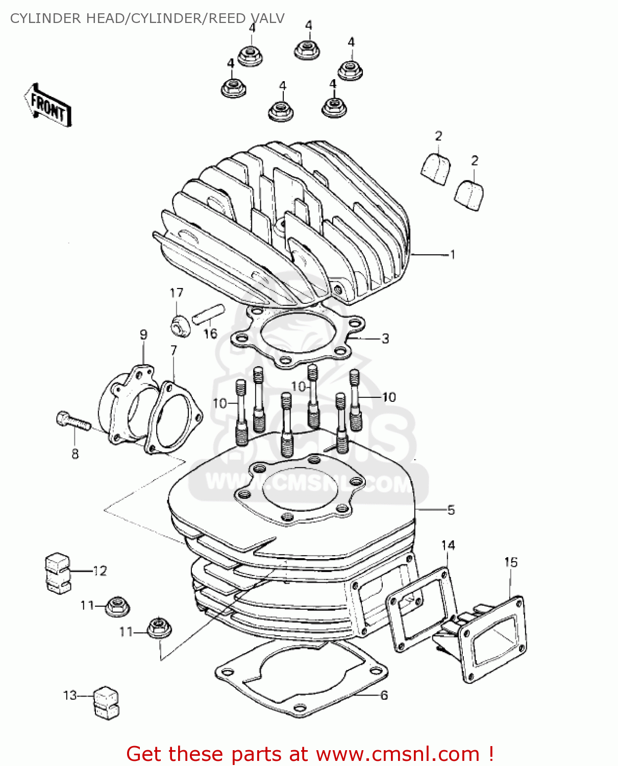 CYLINDER HEAD/CYLINDER/REED VALV KDX250-B1 KDX250 1981 USA CALIFORNIA CANADA