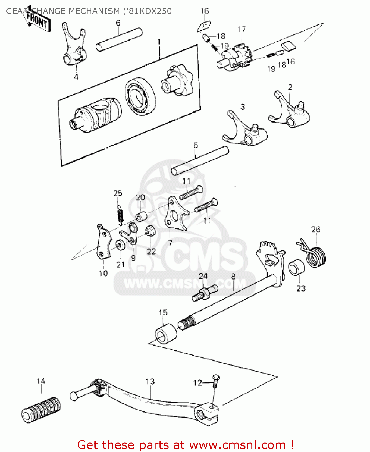 GEAR CHANGE MECHANISM ('81KDX250 KDX250-B1 KDX250 1981 USA CALIFORNIA CANADA