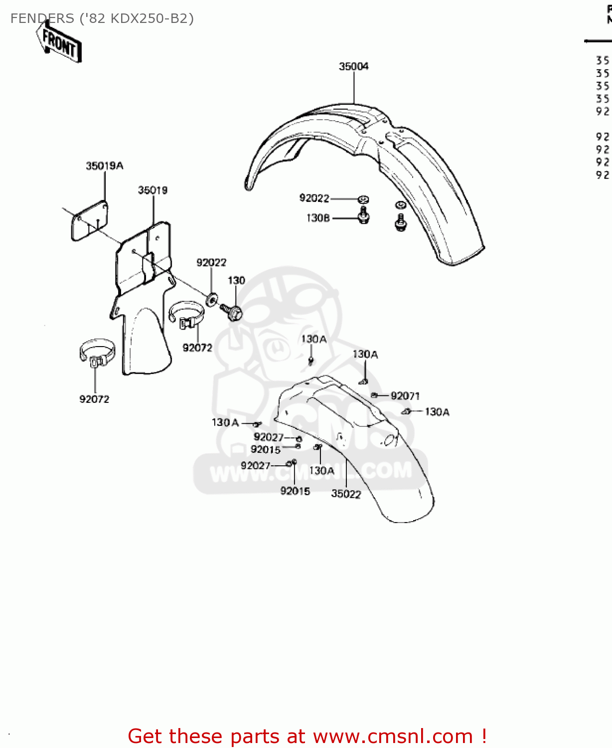 FENDERS ('82 KDX250-B2) KDX250-B1 KDX250 1981 USA CALIFORNIA CANADA