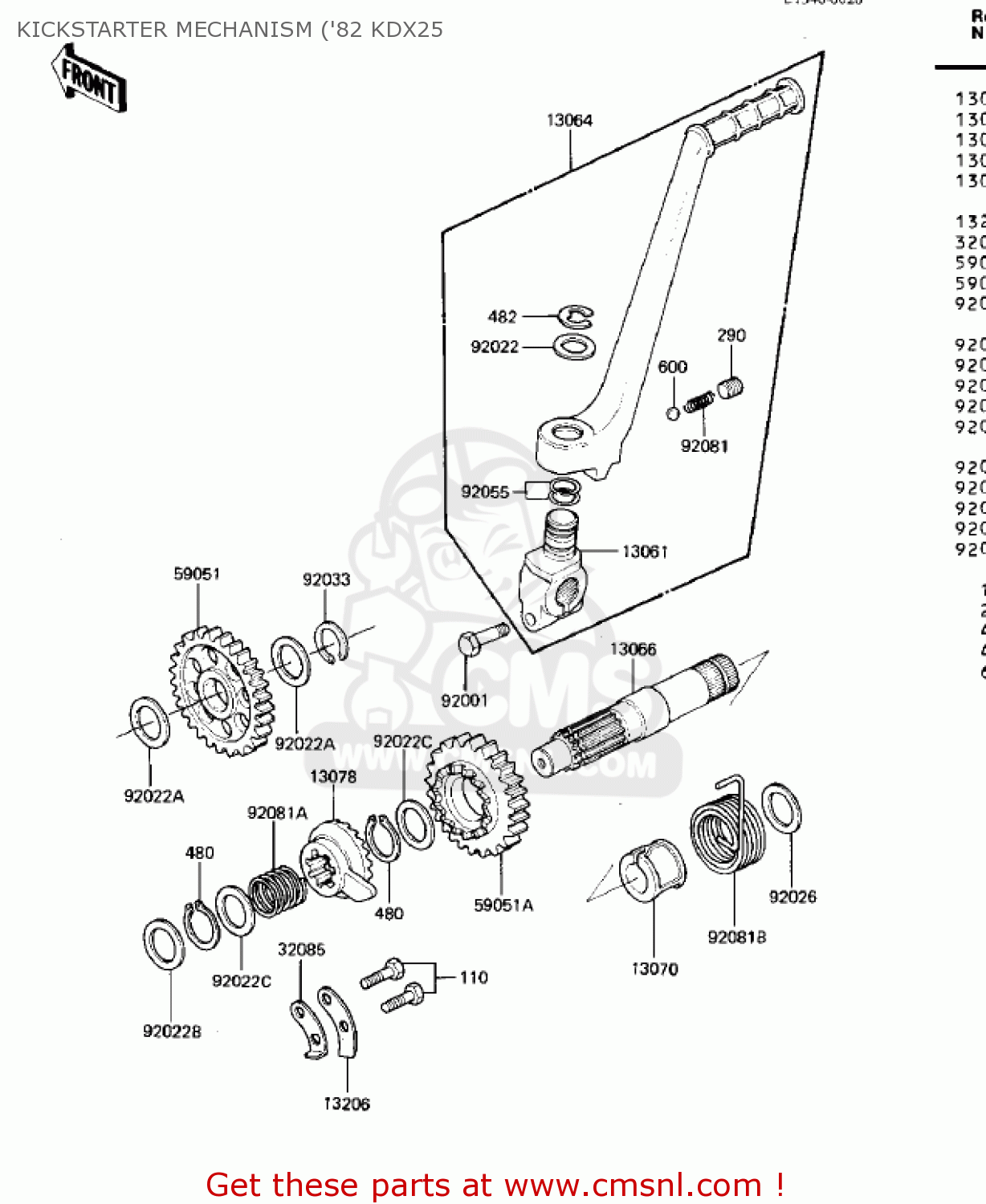 KICKSTARTER MECHANISM ('82 KDX25 KDX250-B1 KDX250 1981 USA CALIFORNIA CANADA