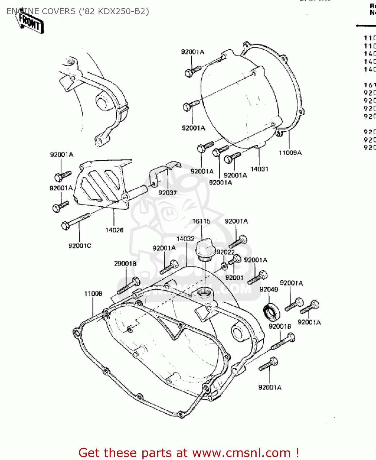 ENGINE COVERS ('82 KDX250-B2) KDX250-B1 KDX250 1981 USA CALIFORNIA CANADA