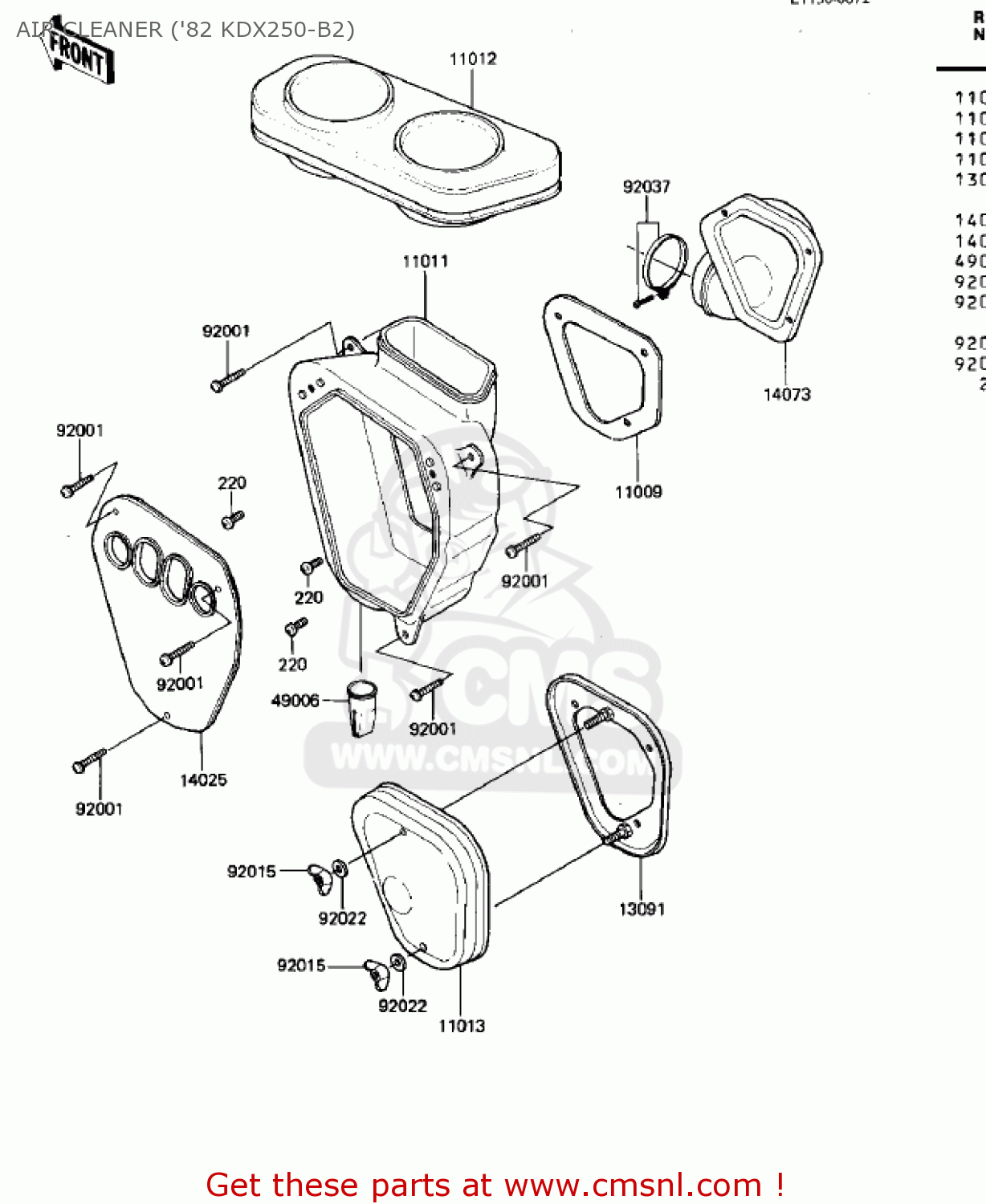AIR CLEANER ('82 KDX250-B2) KDX250-B1 KDX250 1981 USA CALIFORNIA CANADA