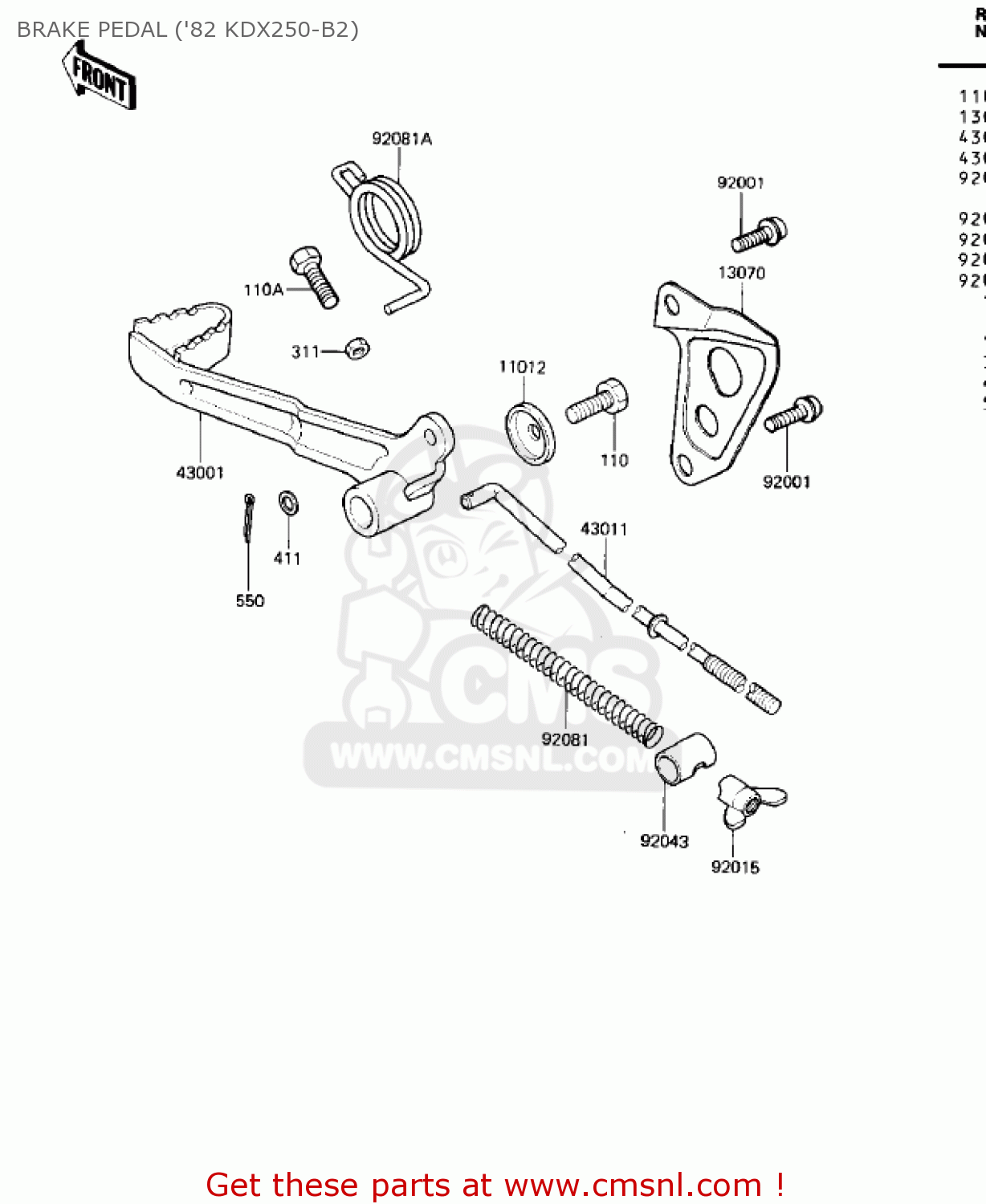 BRAKE PEDAL ('82 KDX250-B2) KDX250-B1 KDX250 1981 USA CALIFORNIA CANADA