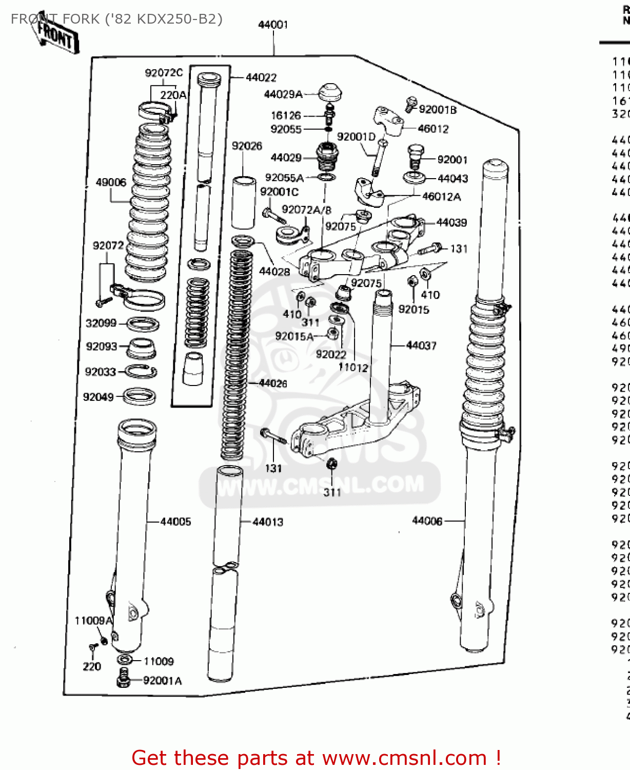 FRONT FORK ('82 KDX250-B2) KDX250-B1 KDX250 1981 USA CALIFORNIA CANADA