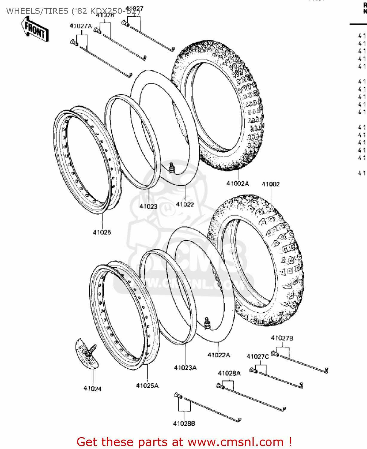 WHEELS/TIRES ('82 KDX250-B2) KDX250-B1 KDX250 1981 USA CALIFORNIA CANADA