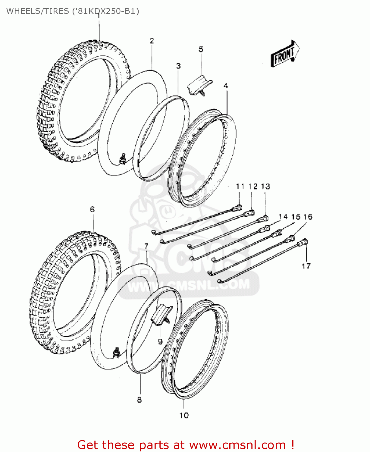 WHEELS/TIRES ('81KDX250-B1) KDX250-B1 KDX250 1981 USA CALIFORNIA CANADA