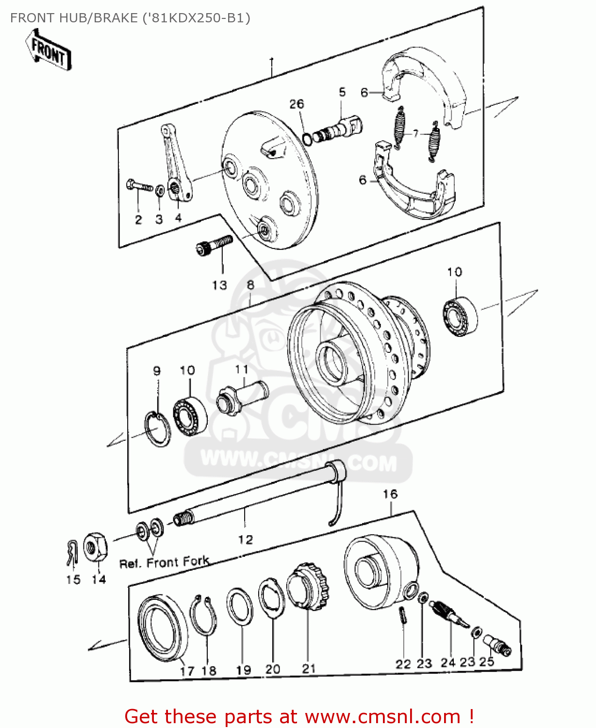 FRONT HUB/BRAKE ('81KDX250-B1) KDX250-B1 KDX250 1981 USA CALIFORNIA CANADA