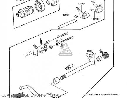 GEAR CHANGE DRUM & FORKS - KDX250-B1 KDX250 1981 USA CALIFORNIA CANADA
