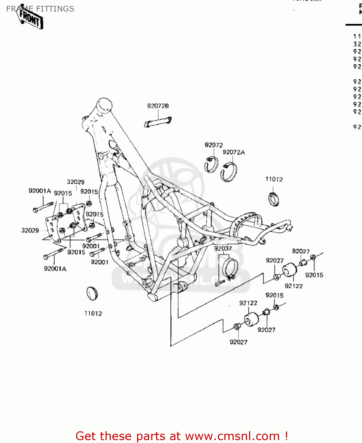 FRAME FITTINGS KDX250-B2 KDX250 1982 USA CALIFORNIA CANADA