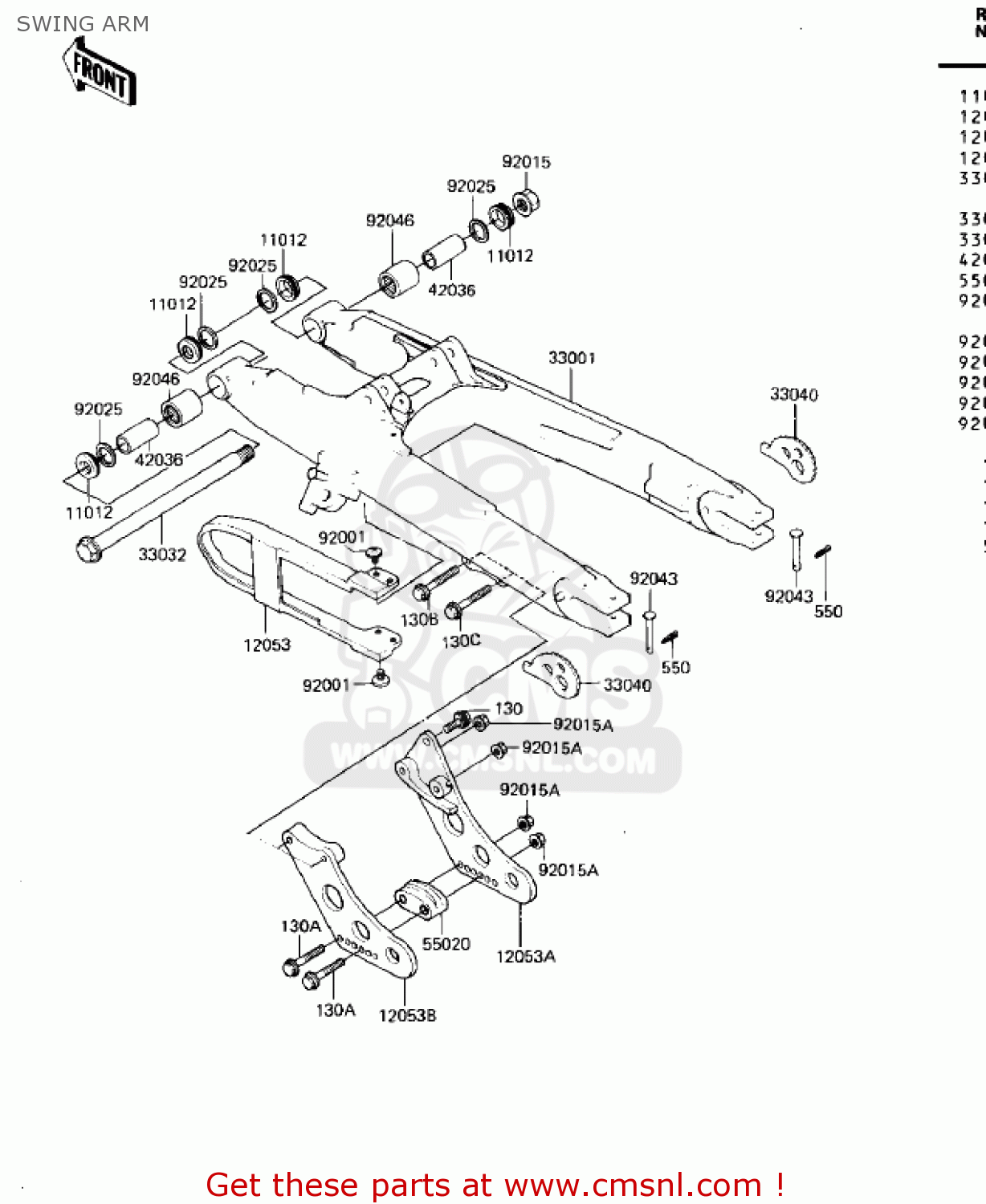 SWING ARM KDX250-B2 KDX250 1982 USA CALIFORNIA CANADA