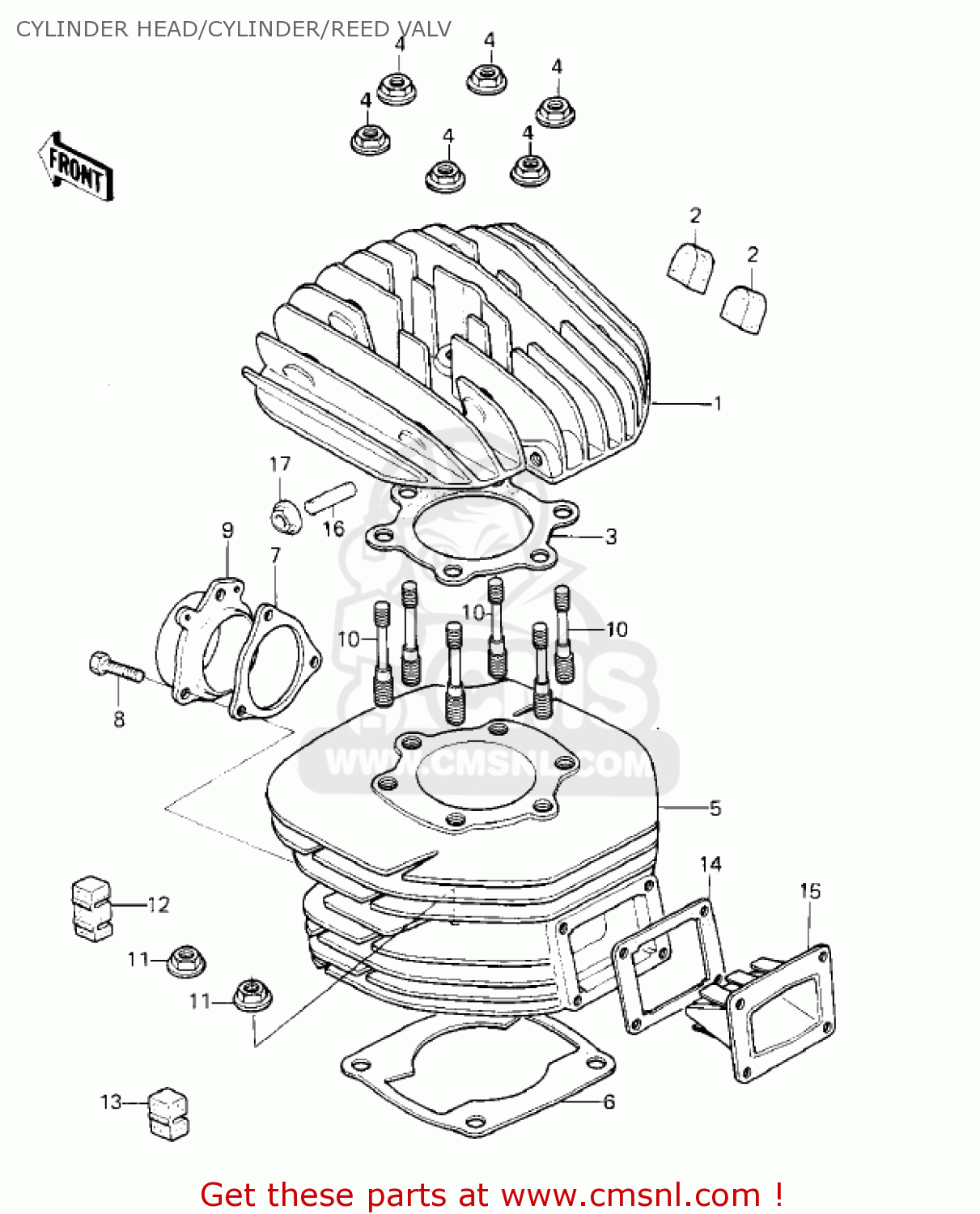 CYLINDER HEAD/CYLINDER/REED VALV KDX250-B2 KDX250 1982 USA CALIFORNIA CANADA