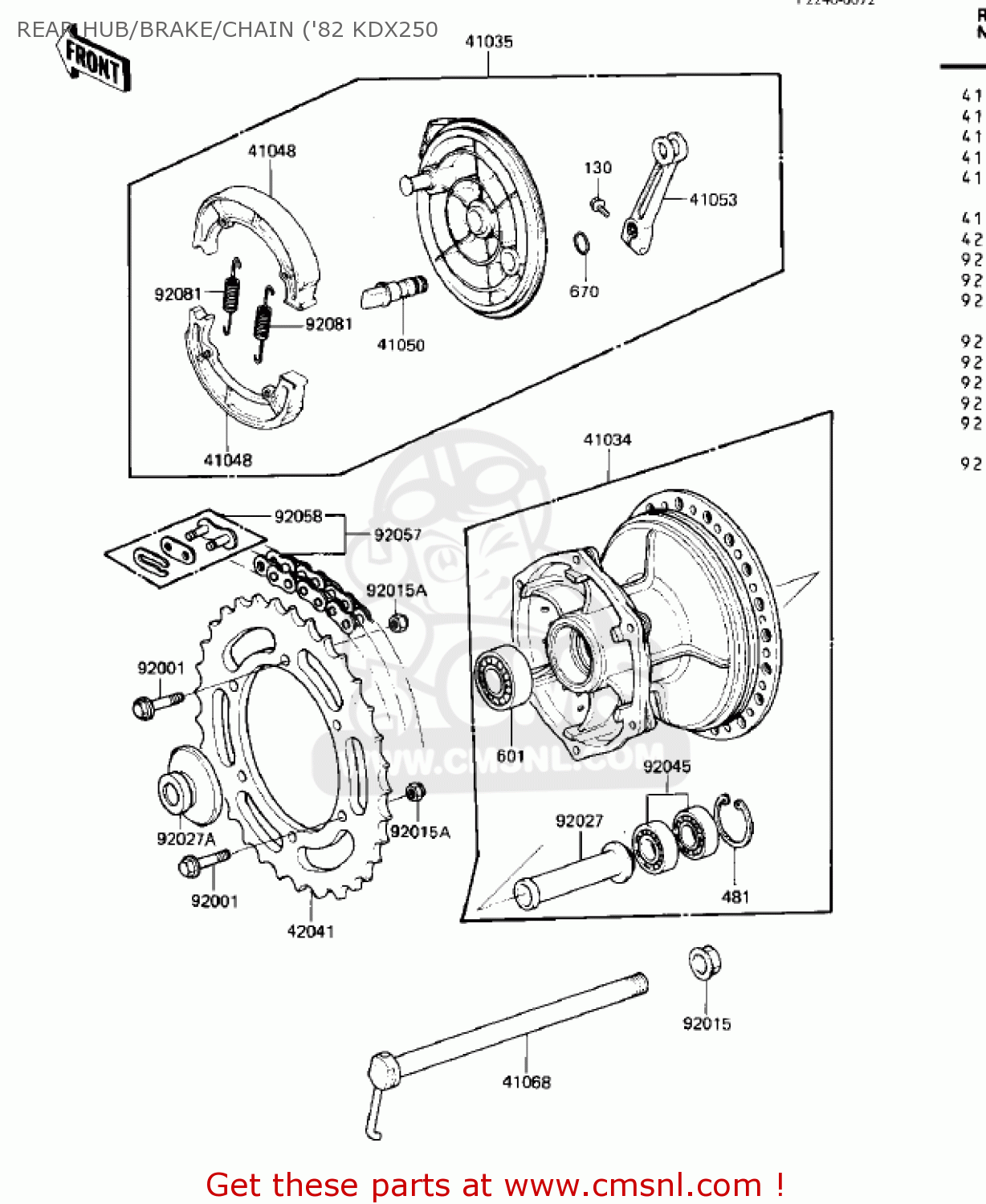 REAR HUB/BRAKE/CHAIN ('82 KDX250 KDX250-B2 KDX250 1982 USA CALIFORNIA CANADA