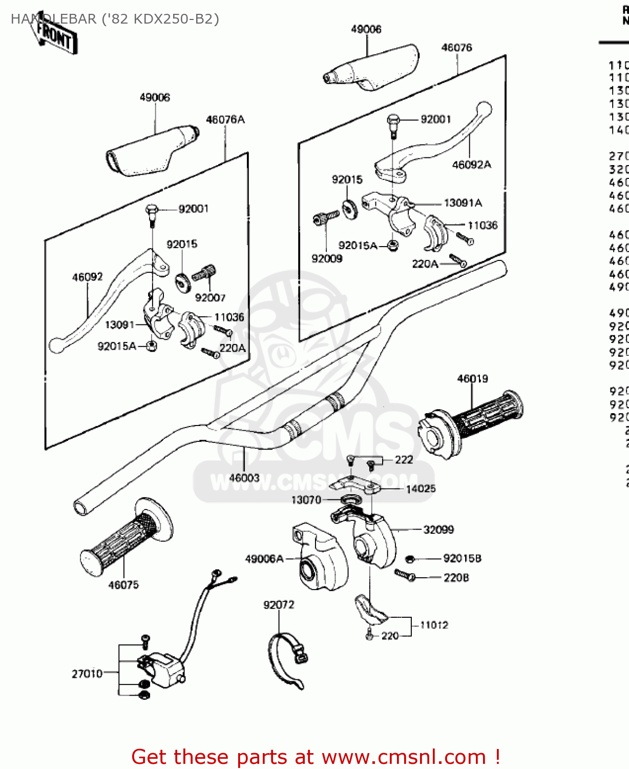 HANDLEBAR ('82 KDX250-B2) KDX250-B2 KDX250 1982 USA CALIFORNIA CANADA