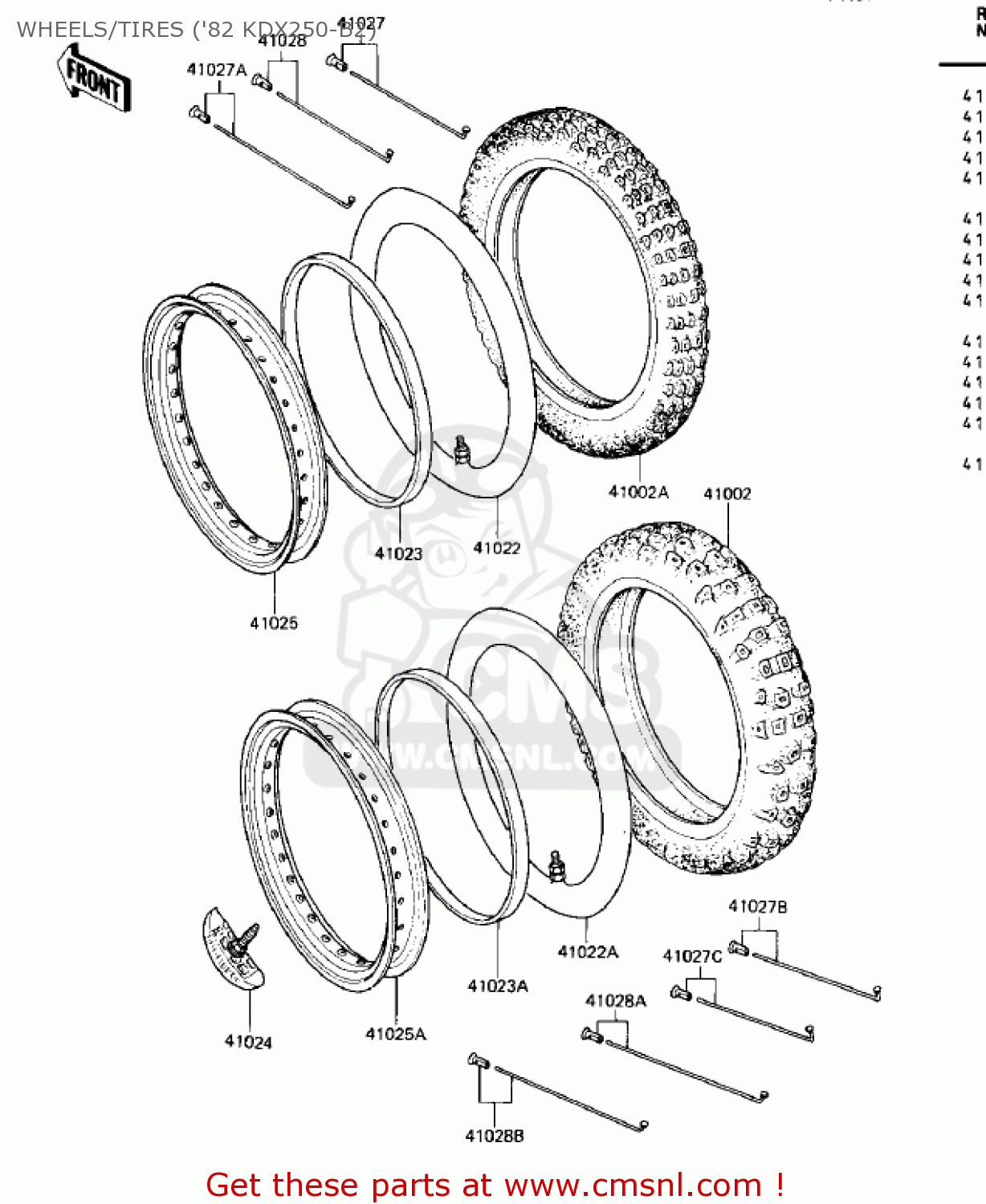 WHEELS/TIRES ('82 KDX250-B2) KDX250-B2 KDX250 1982 USA CALIFORNIA CANADA