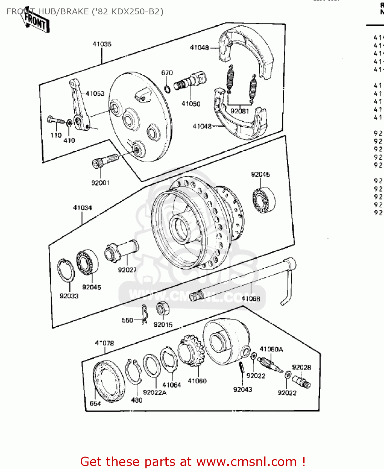 FRONT HUB/BRAKE ('82 KDX250-B2) KDX250-B2 KDX250 1982 USA CALIFORNIA CANADA
