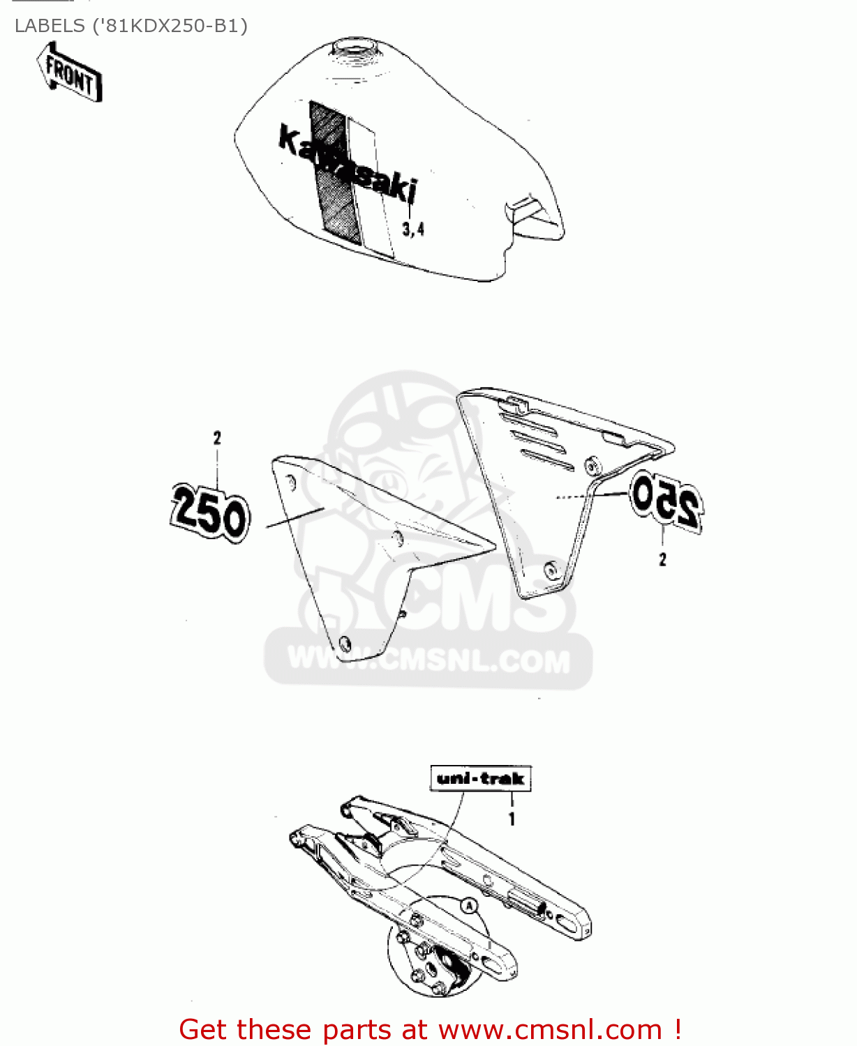 LABELS ('81KDX250-B1) KDX250-B2 KDX250 1982 USA CALIFORNIA CANADA