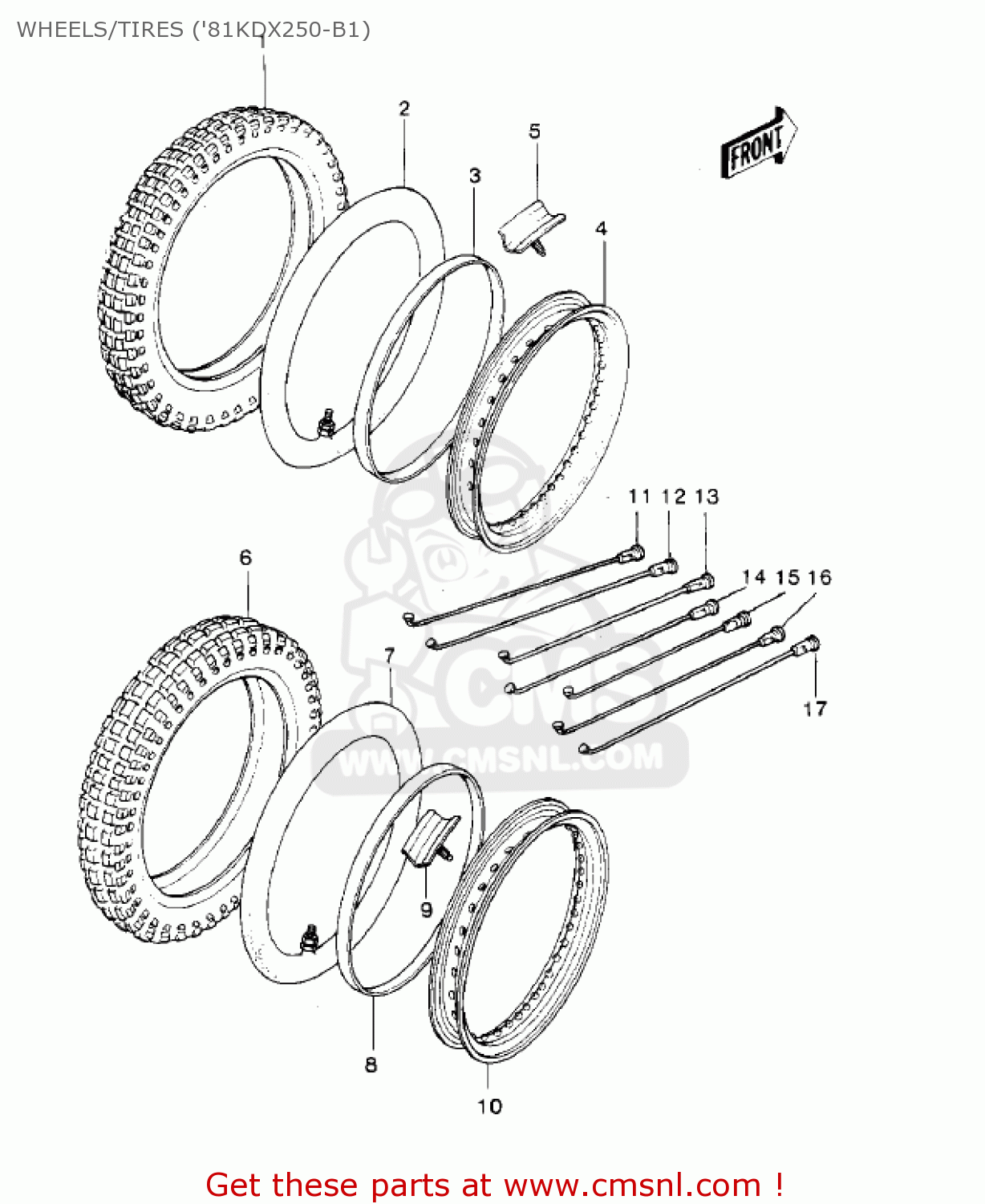 WHEELS/TIRES ('81KDX250-B1) KDX250-B2 KDX250 1982 USA CALIFORNIA CANADA