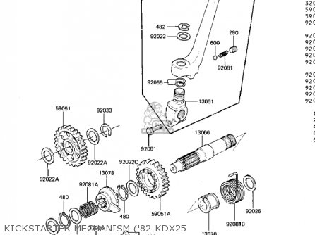 KICKSTARTER MECHANISM ('82 KDX25 - KDX250-B2 KDX250 1982 USA CALIFORNIA CANADA