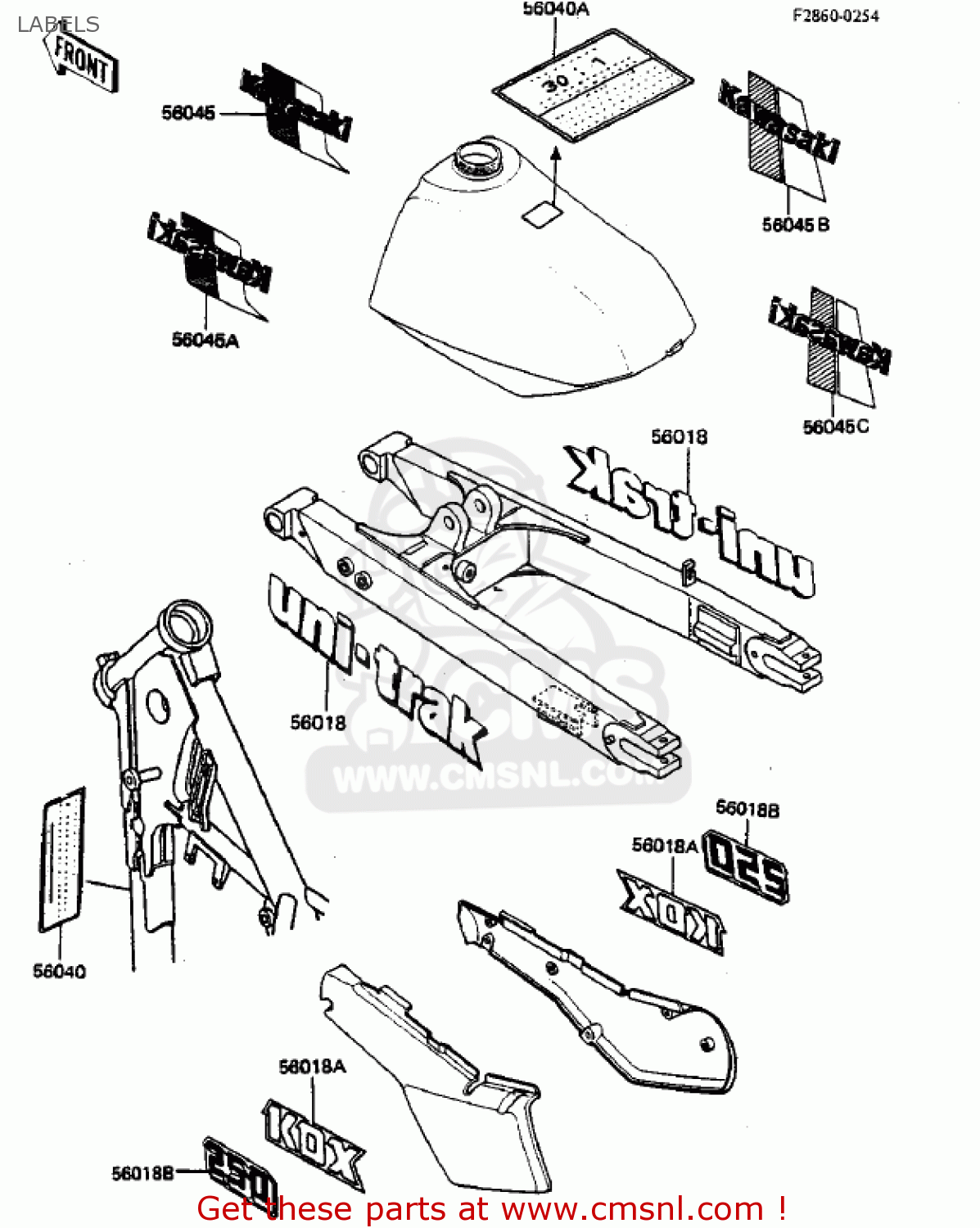 LABELS KDX250-B4 KDX250 1984 USA CANADA