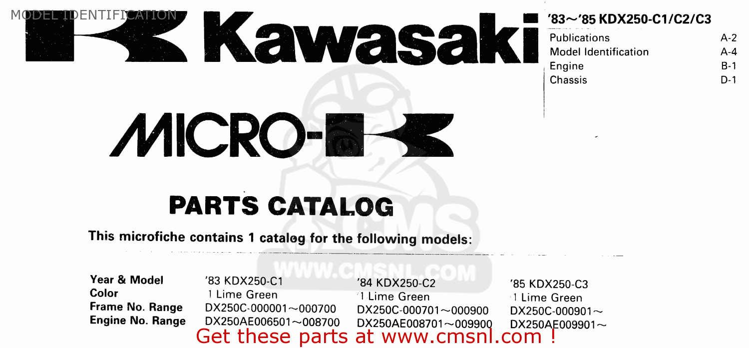 MODEL IDENTIFICATION KDX250-C3 1985 AUSTRALIA