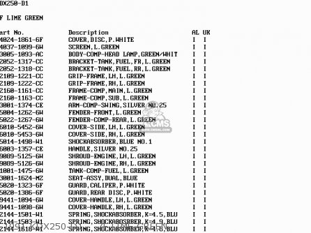 1991 KDX250-D1    7F LIME GREEN - KDX250-D1 1991 UNITED KINGDOM AL