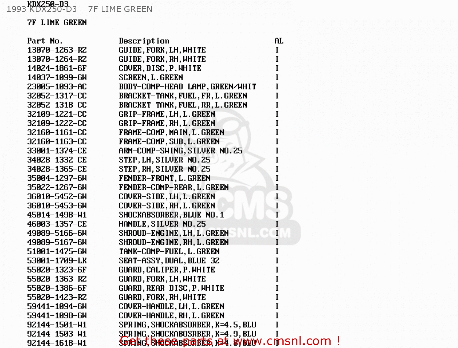 1993 KDX250-D3    7F LIME GREEN KDX250-D2 1992 AL