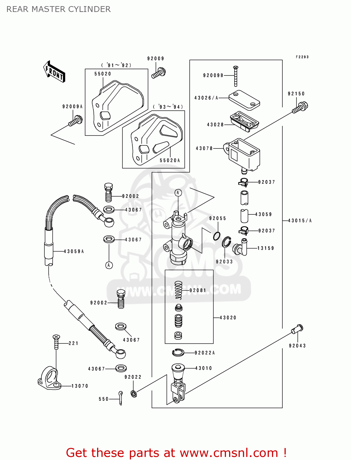 REAR MASTER CYLINDER KDX250-D2 1992 USA CANADA