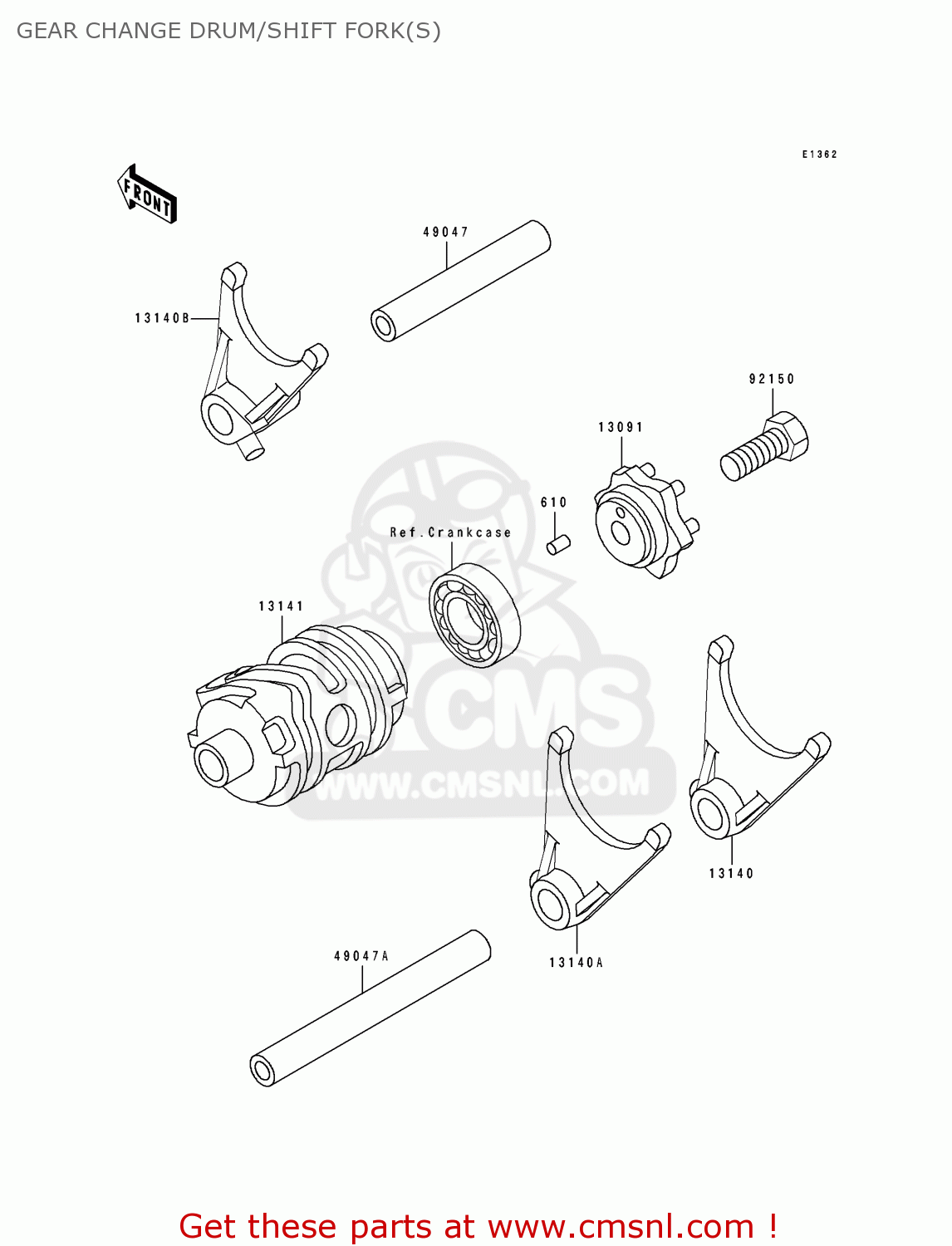GEAR CHANGE DRUM/SHIFT FORK(S) KDX250-D3 1993 AL