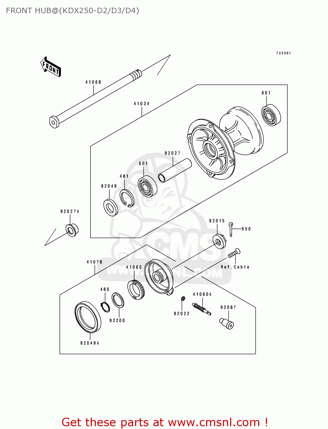 FRONT HUB@(KDX250-D2/D3/D4) KDX250-D3 1993 USA CANADA