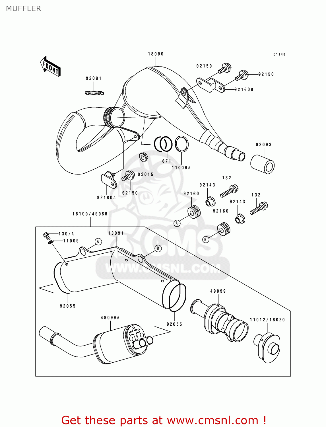 MUFFLER KDX250-D4 1994 USA CANADA