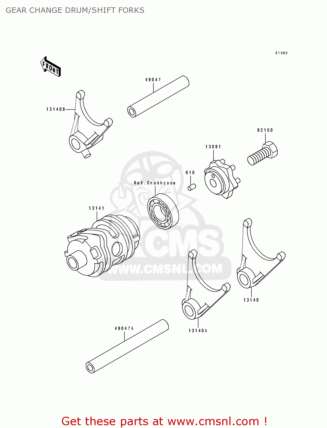GEAR CHANGE DRUM/SHIFT FORKS KDX250-D4 1994 USA CANADA