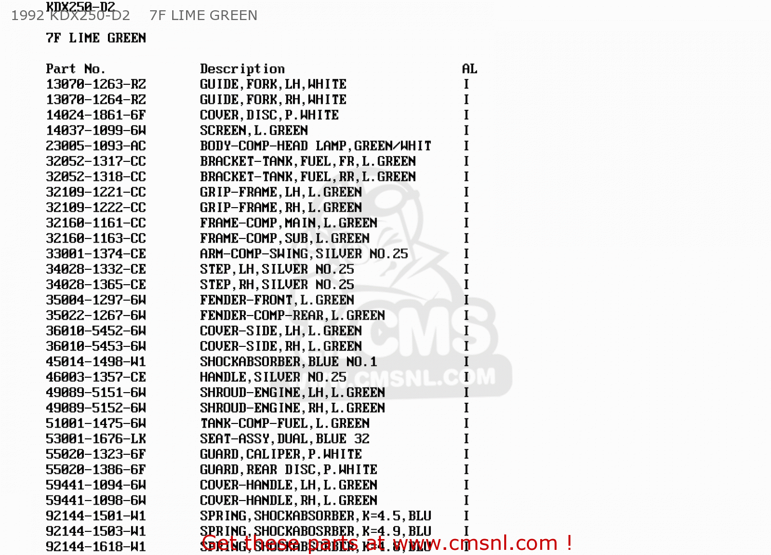 1992 KDX250-D2    7F LIME GREEN KDX250-D6 1995 FRANCE