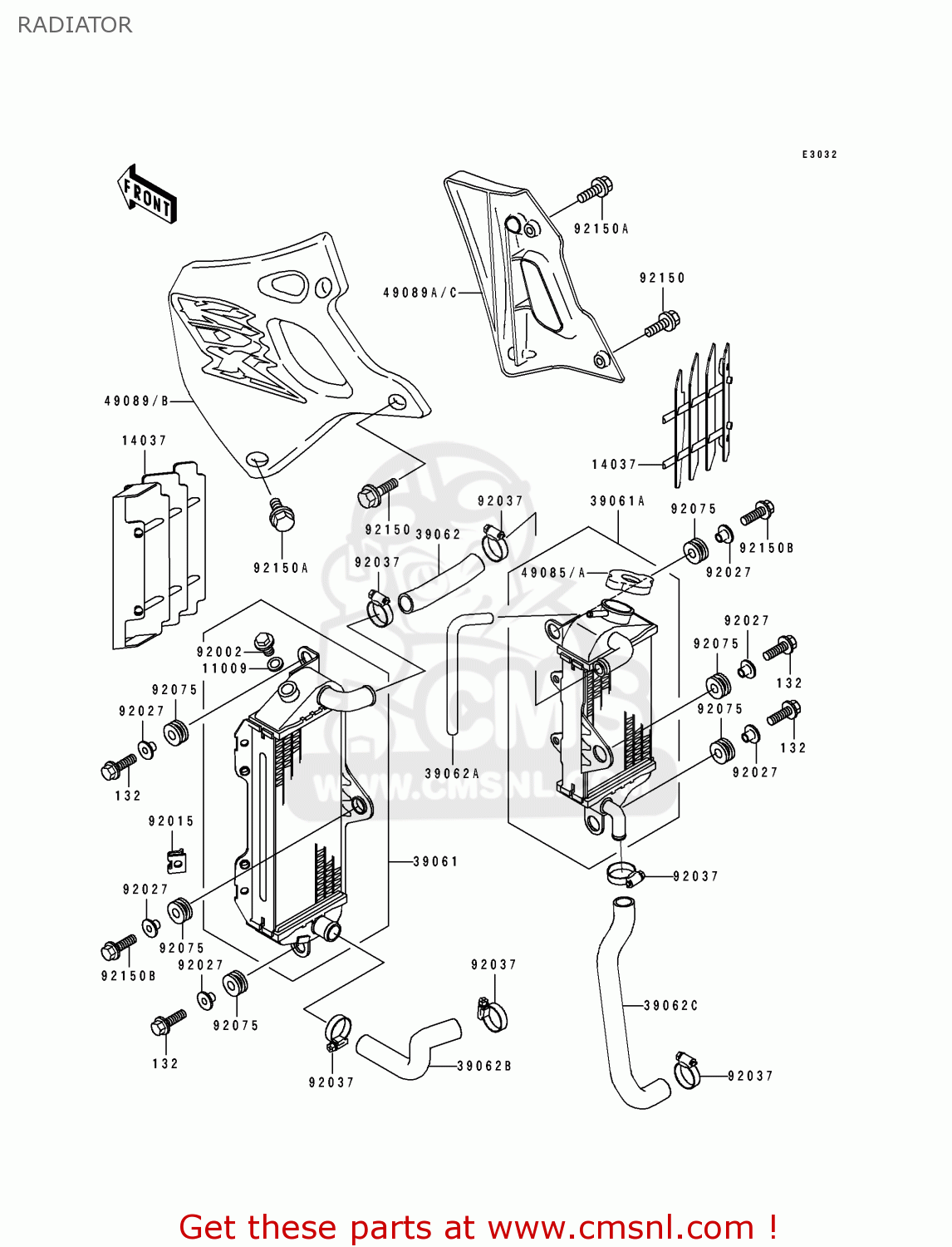 RADIATOR KDX250-E2 1992 EUROPE FR GR AS