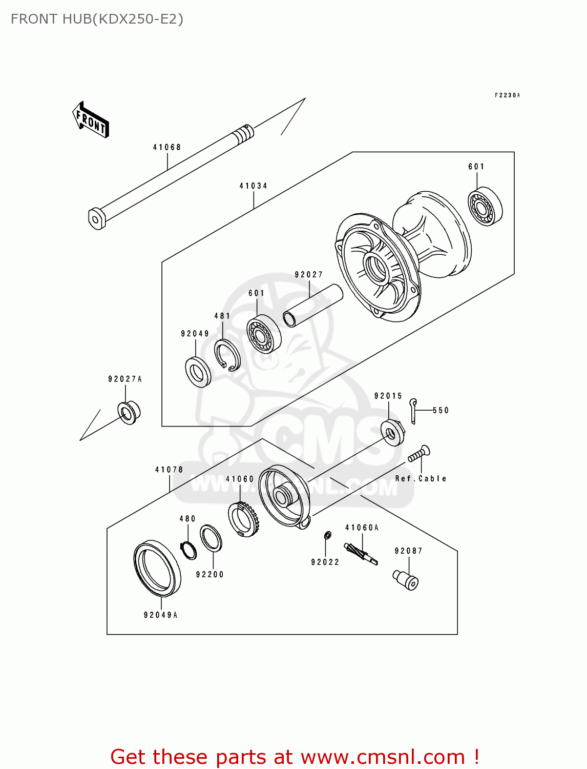 FRONT HUB(KDX250-E2) KDX250-E2 1992 EUROPE FR GR AS
