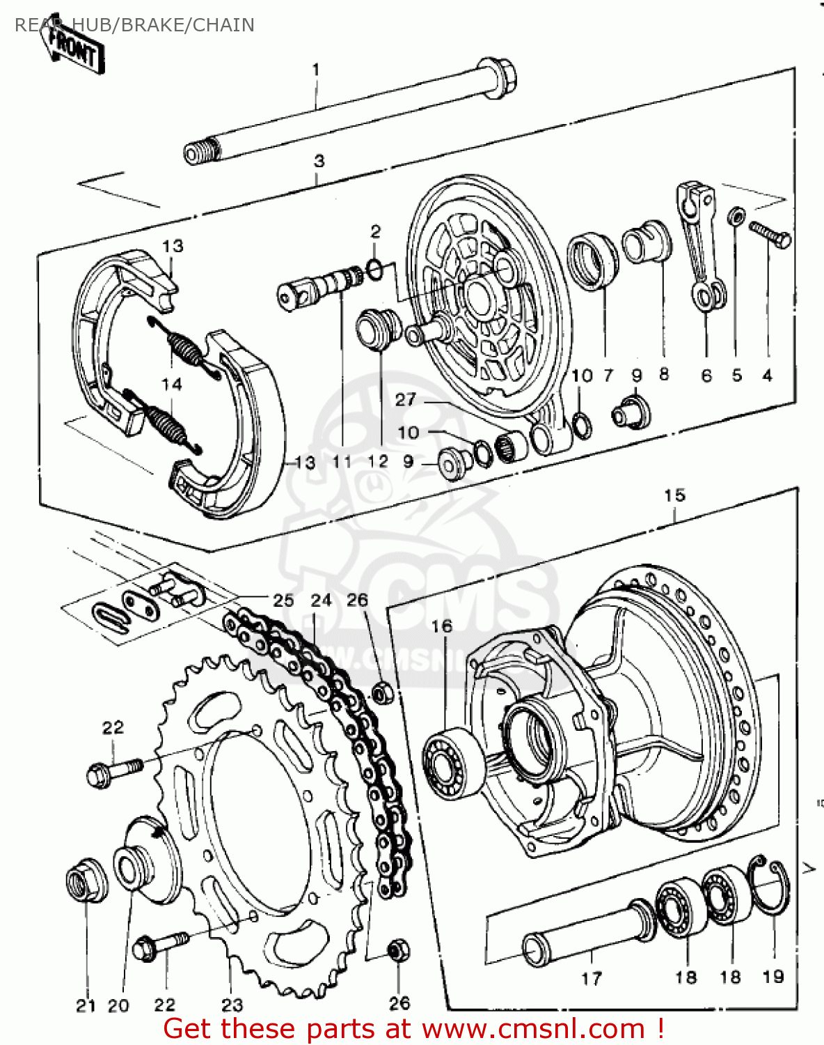 REAR HUB/BRAKE/CHAIN KDX400-A1 KDX400 1979 USA CANADA