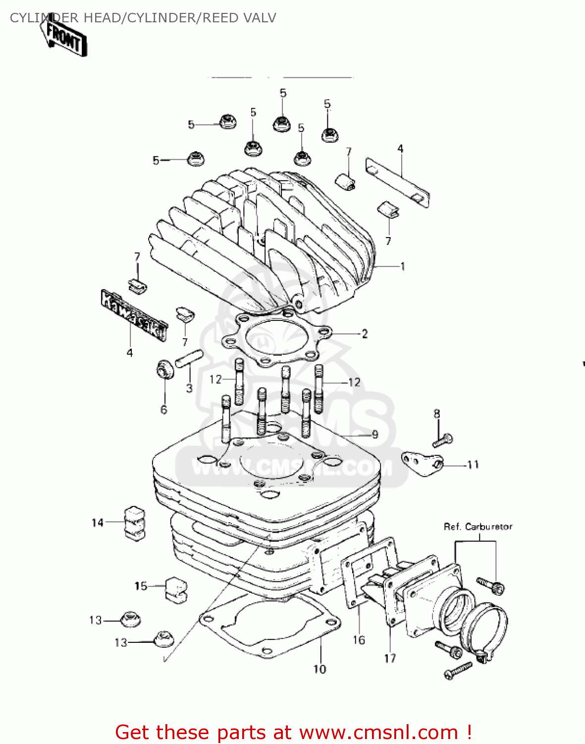 CYLINDER HEAD/CYLINDER/REED VALV KDX400-A2 KDX400 1980 USA CANADA