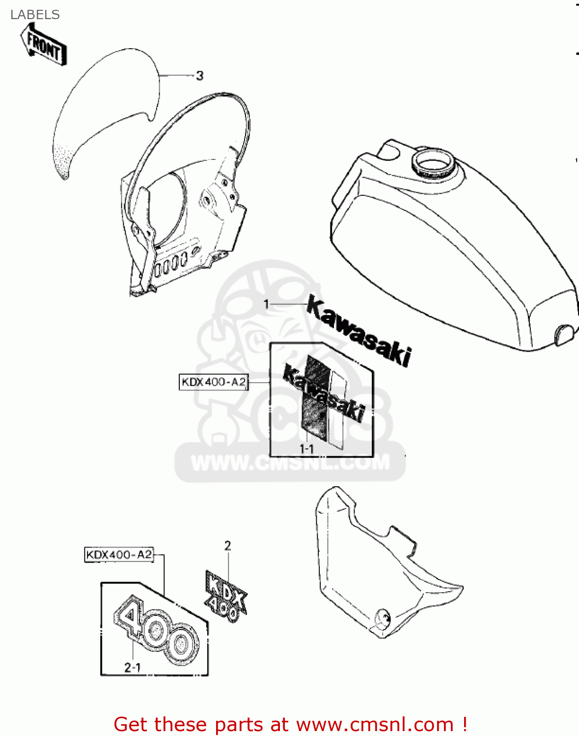 LABELS KDX400-A2 KDX400 1980 USA CANADA
