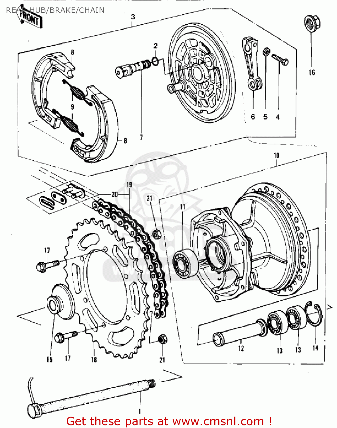 REAR HUB/BRAKE/CHAIN KDX420-B1 KDX420 1981 UNITED KINGDOM USA CALIFORNIA EXPORT