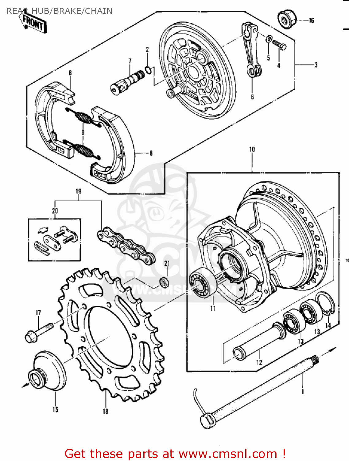 REAR HUB/BRAKE/CHAIN KDX450-A1 KDX450 1982 UNITED KINGDOM USA CALIFORNIA EXPORT